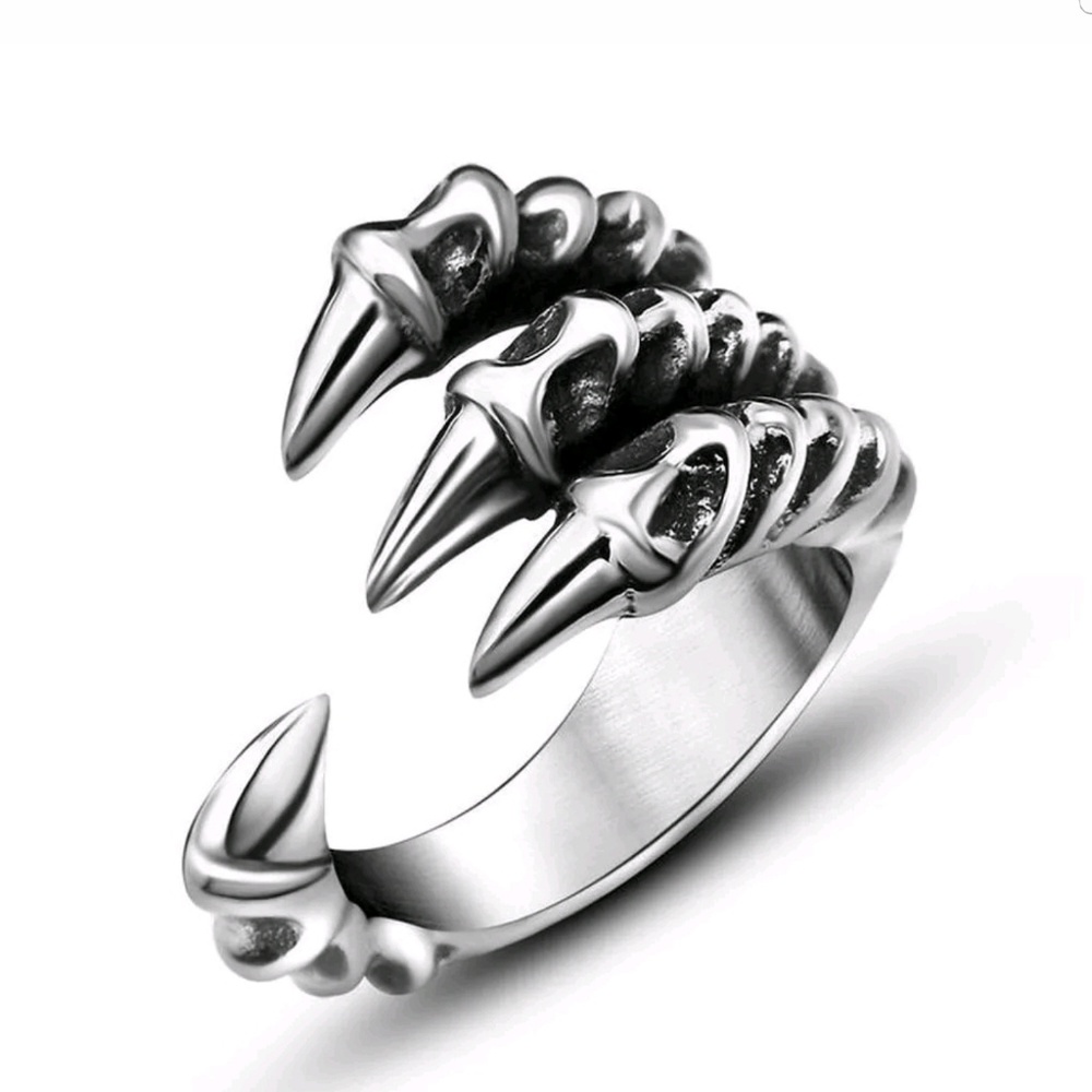 3/$25 adjustable claw ring antiqued silver
